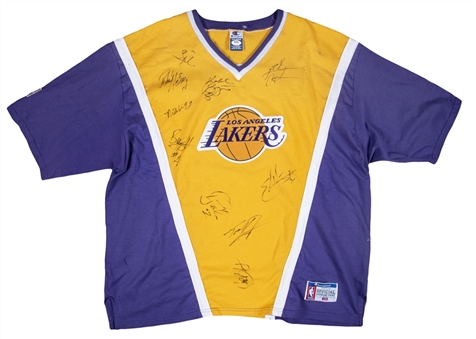 1996-97 Los Angeles Lakers Team Signed Lakers Warm-Up Shirt With 10 Signatures Including Kobe Bryant (PSA/DNA)